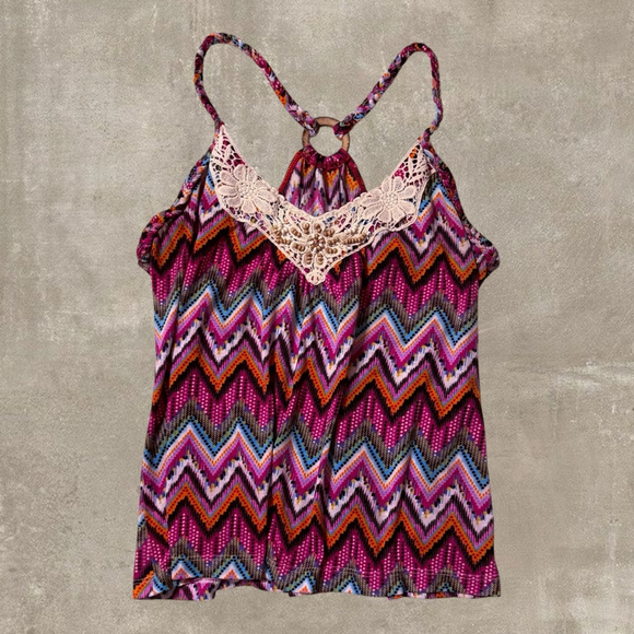 No Boundaries Zigzag Beaded Halter Tank Boho Y2K Festival Top Juniors M - Picture 1 of 7